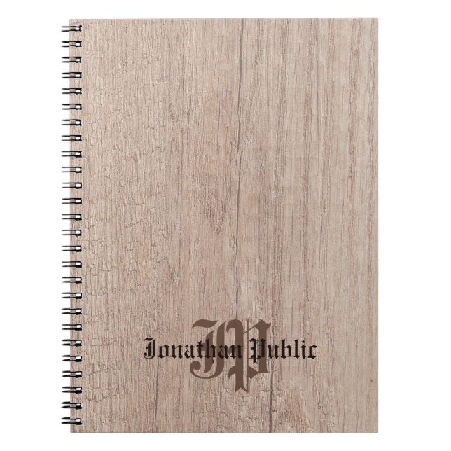 Wood Plank Board Look Old Script Monogram Template Notebook (Front)