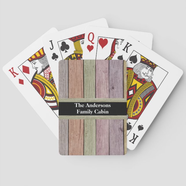Wood Plank Family Cabin Pastel Customisable  Playing Cards (Back)