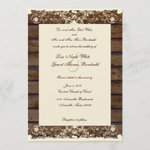 Wood Planks Cream Shabby Lace Wedding Invitation