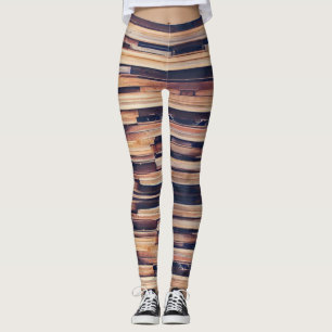 Wood planks design brown geometric leggings