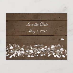 Wood Planks Floral Save the Date Announcement Postcard