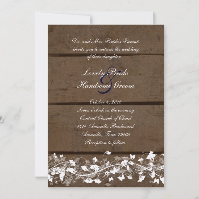 Wood Planks Floral Wedding Invitation (Front)