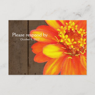 Wood Planks, Orange Zinnia RSVP with envelope Card