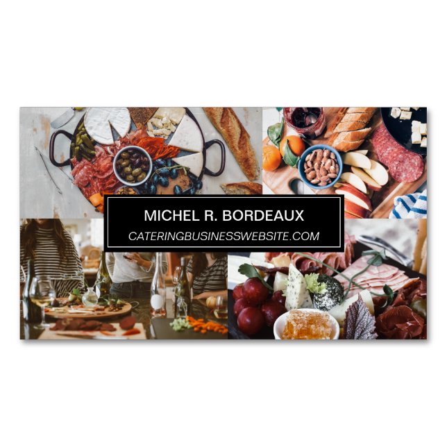 Wood Platter Photo collage Grazing Catering Magnetic Business Card (Front)