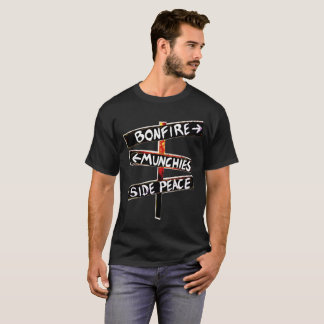 Wood Post with Bonfire, Munchies & Side Peace Art T-Shirt