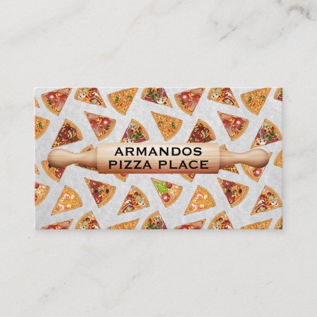 Wood Rolling Pin | Pizza Slices Business Card (Front)
