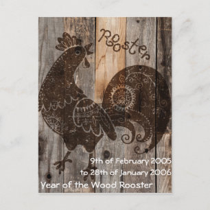 Wood Rooster Chinese Astrology Postcard