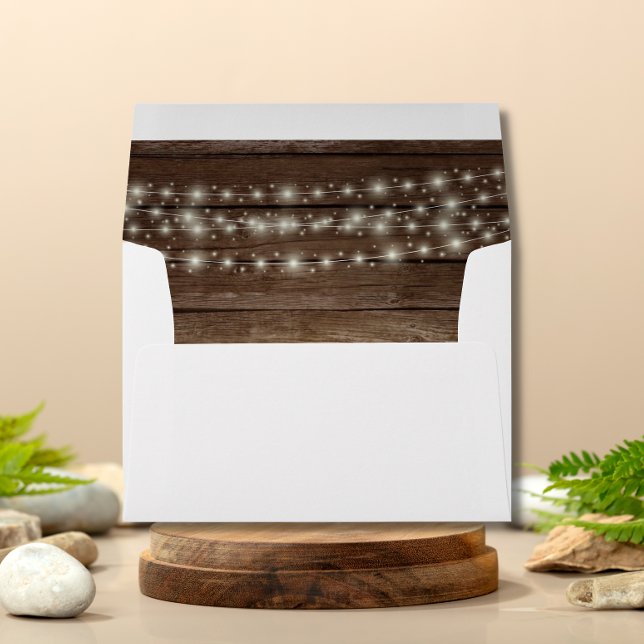 Wood Rustic Barn Lights Wedding Return Address Envelopes (Creator Uploaded)
