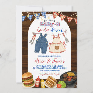 Wood Rustic BBQ Gender Reveal Invitation
