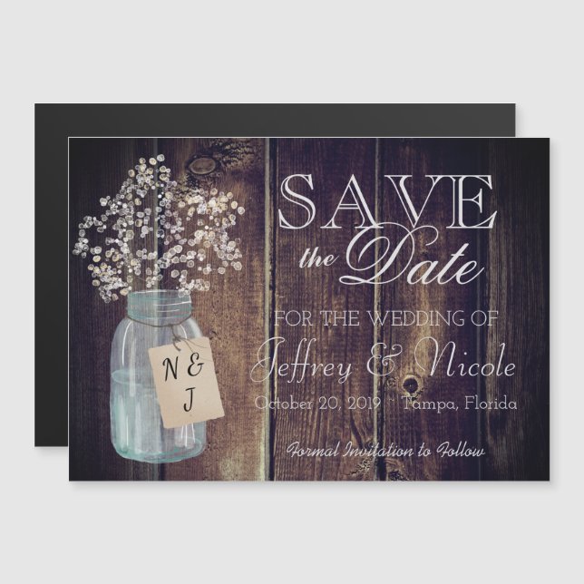 Wood Rustic Country Barn Wedding Save Date Magnetic Invitation (Front/Back)
