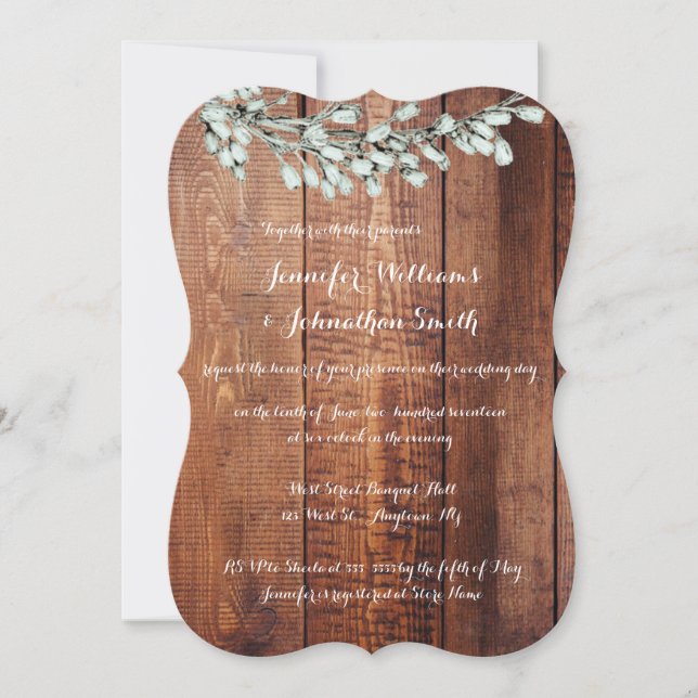 Wood rustic floral wedding invitations (Front)