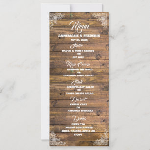 Wood Rustic Lace Wedding Menu