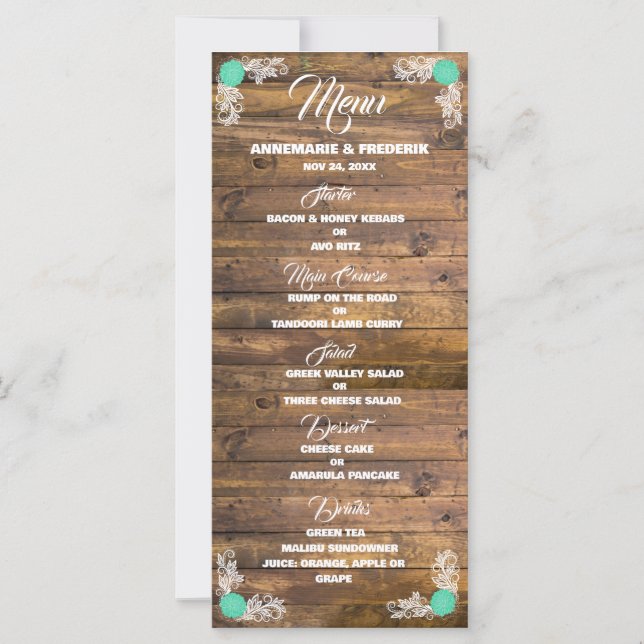 Wood Rustic Lace Wedding Menu (Front)