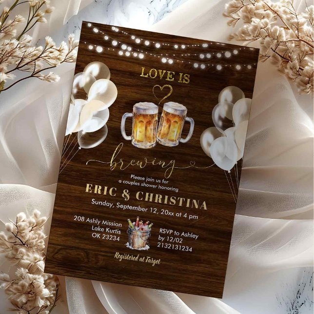 Wood Rustic Love is Brewing Couples Shower Invitation (Creator Uploaded)