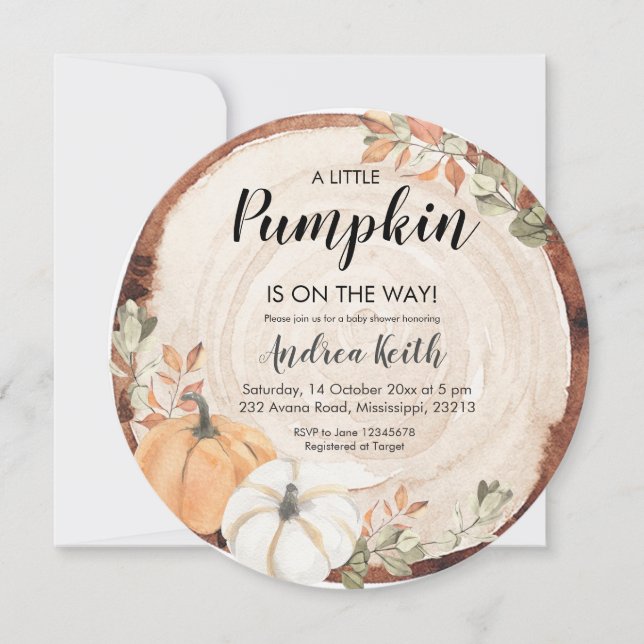 Wood Rustic Pumpkin Baby Shower Invitation (Front)