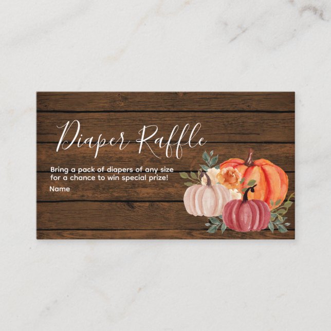 Wood Rustic Pumpkin - Diaper Raffle Enclosure Card (Front)