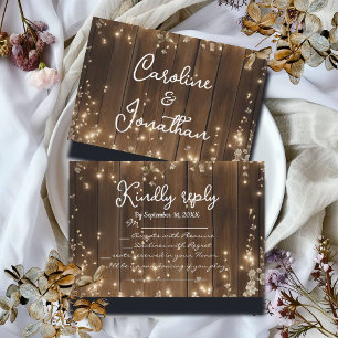 Wood Rustic String Light White Floral Song Request RSVP Card