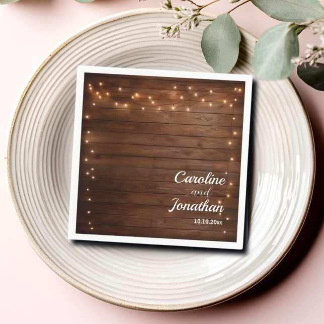 Wood Rustic String Lights Wedding Napkin (Creator Uploaded)