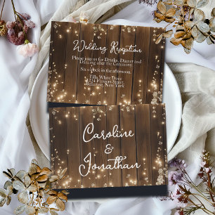Wood Rustic String Lights White Floral Reception Enclosure Card