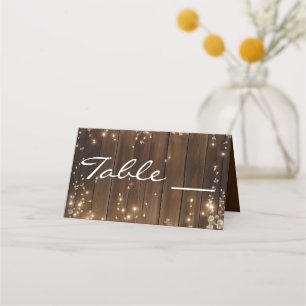 Wood Rustic String Lights White Floral Table No. Place Card