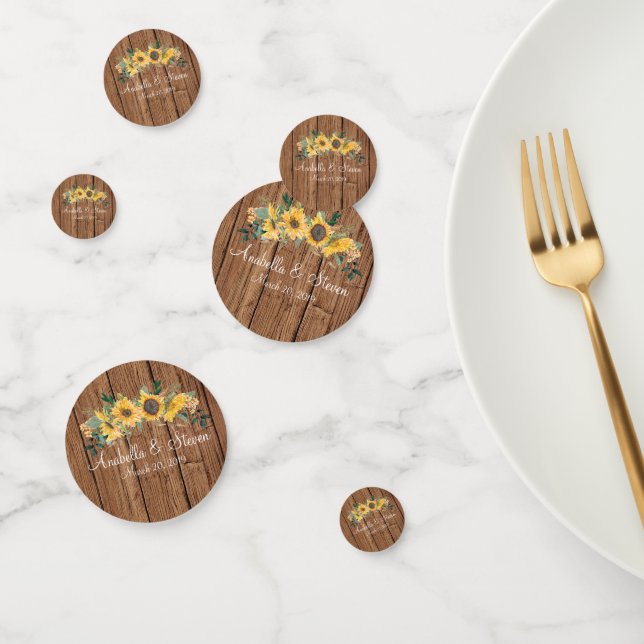 Wood Rustic Sunflower Wedding Customise Personlize Confetti (Group)