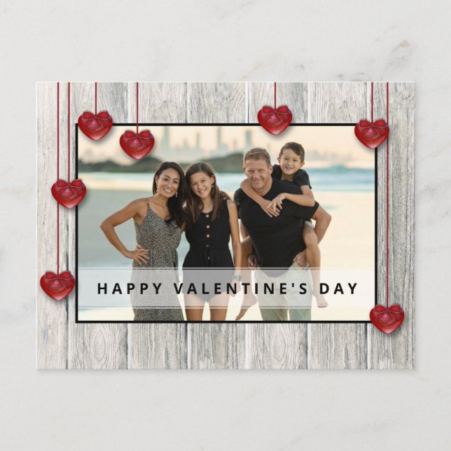 Wood Rustic Valentine's Day LOVE Hearts Photo Card (Front)