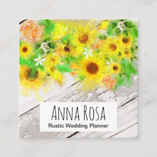 *~* Wood Rustic Vintage Oranges Lemons Sunflowers Square Business Card