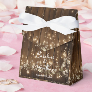 Wood Rustic White Floral String Lights Wedding Favour Box