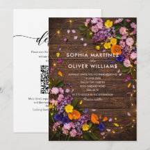 wood rustic wildflower colourful wedding Invitatio