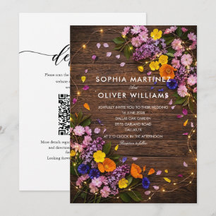 wood rustic wildflower colourful wedding Invitatio Invitation