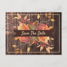 Wood Save The Date Fall Leaves Thanksgiving
