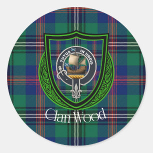 Wood Scottish Clan Tartan & Crest Classic Round Sticker