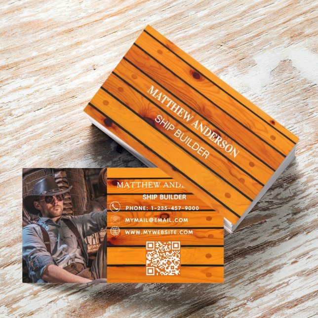 Wood ship builder photo QR code Business Card (Creator Uploaded)