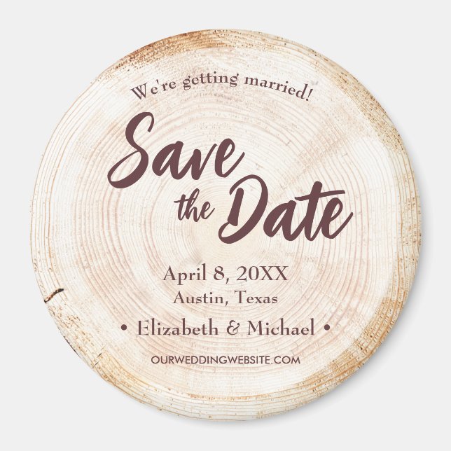 Wood Slice disc Brown Custom Wedding Magnet (Front)