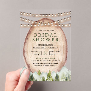 Wood Slice Mountain Forest Bridal Shower Acrylic Invitations