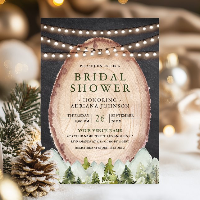 Wood Slice Mountain Forest Photo Bridal Shower Invitation (Creator Uploaded)
