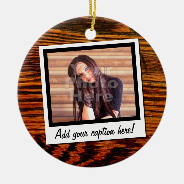 Wood Snapshot Photo Christmas Ornament (Front)