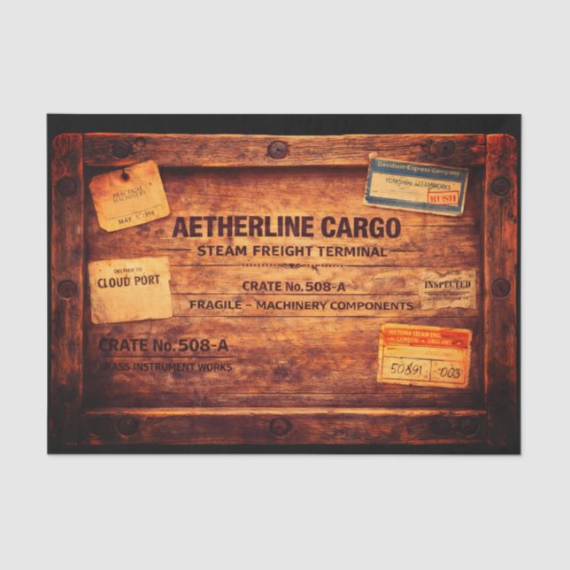 Wood Steampunk Cargo Crate FC3 Decoupage Tissue Paper (Front)