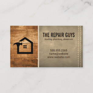 Wood   Stitched Sepia Leather Business Card
