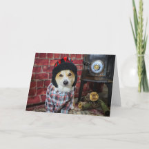 Wood Stove Corgi Christmas Card