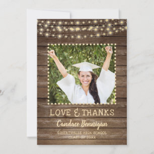 Wood String Lights Graduation Photo Thank You Announcement