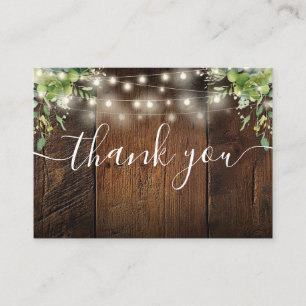 Wood String Lights Greenery Wedding Thank You Place Card