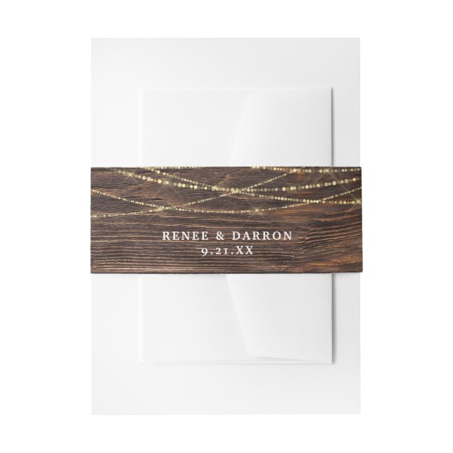 Wood & String Lights Invitation Belly Band (Front Example)