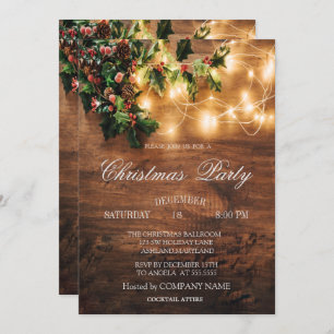 Wood,String Lights, Mistletoe Christmas Company Invitation