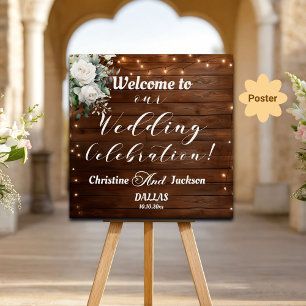 Wood String Lights Wedding Celebration Welcome Poster