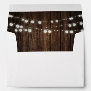Wood String Lights Wedding Return Address Envelope