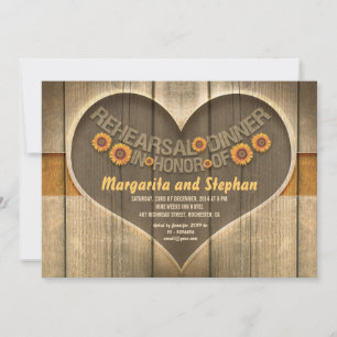 wood sunflower country rehearsal dinner invites