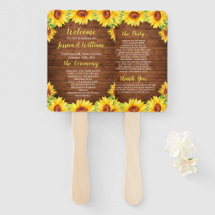Wood Sunflower Rustic Greenery Wedding Program Hand Fan