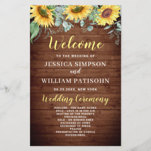 Wood Sunflower Rustic Wedding Ceremony Program