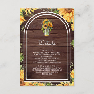 Wood Sunflowers Mason Jar Arch Wedding Details Enclosure Card